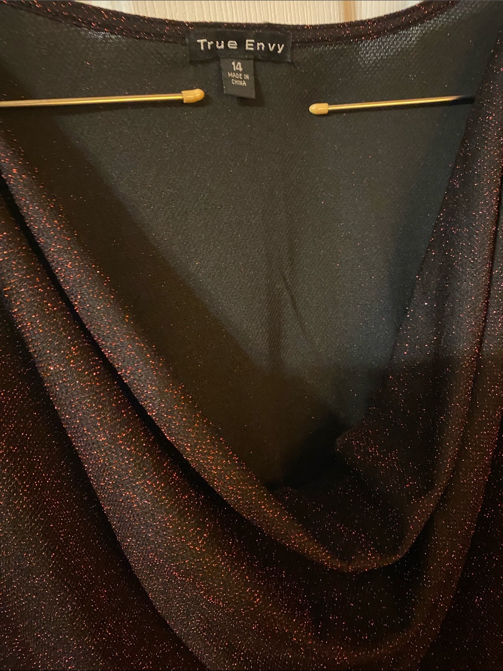 Women's Black Sparkle Draped Cowl Neck Blouse